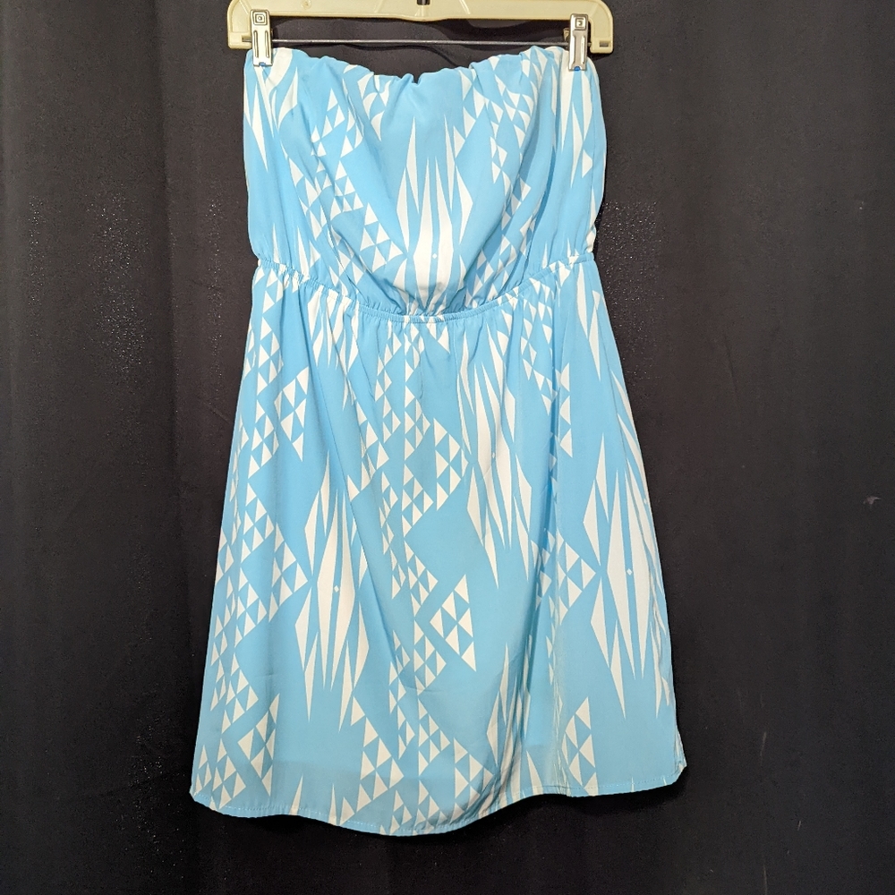 Peach Love Blue White Strapless Dress
